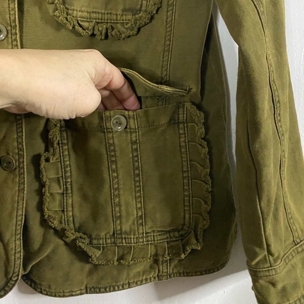 Anthropologie By Anthropologie Olive Green Military Jacket 3 Pockets Medium Fall - Picture 8 of 13